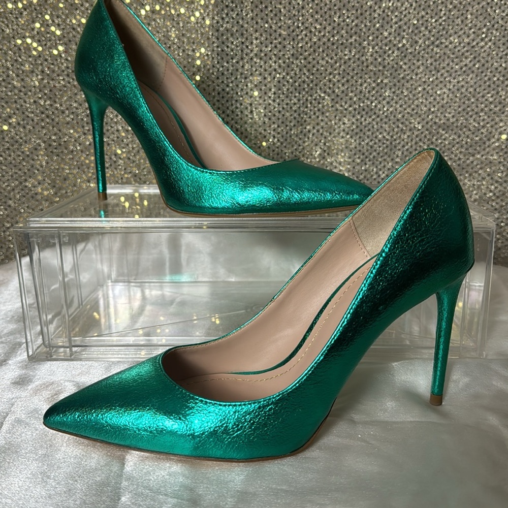 Zara Metallic Green Heels